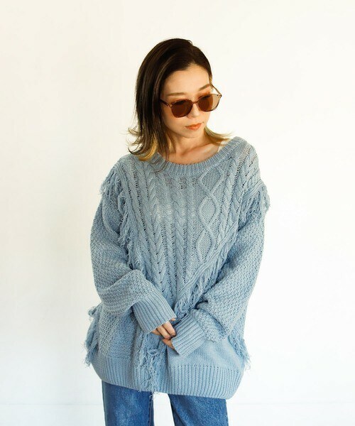 Auntie Rosa Holiday（アンティローザホリデー）の「ランダムフリンジパッチワークニット（ニット/セーター・レディース・ブラック/グレー/ホワイト・FREE）」の3枚目の写真