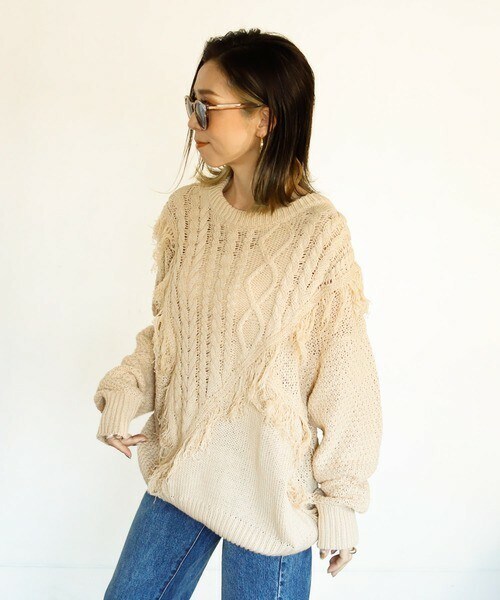 Auntie Rosa Holiday（アンティローザホリデー）の「ランダムフリンジパッチワークニット（ニット/セーター・レディース・ブラック/グレー/ホワイト・FREE）」の2枚目の写真