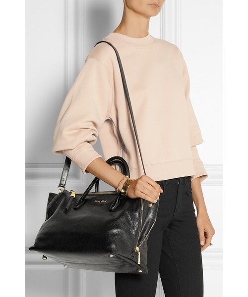 miu miu（ミュウミュウ）の「Miu Miu Madras textured-leather tote（トートバッグ・レディース・Black）」の2枚目の写真