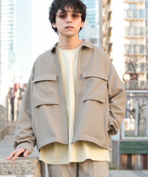 RAGEBLUE（レイジブルー）の「PEステッチ/ビッグポケットブルゾン（ジャケット/アウター・オフホワイト/ブラック/ピンク/ベージュ）」の4枚目の写真