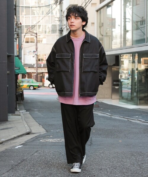 RAGEBLUE（レイジブルー）の「PEステッチ/ビッグポケットブルゾン（ジャケット/アウター・オフホワイト/ブラック/ピンク/ベージュ）」の10枚目の写真