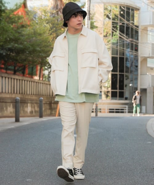 RAGEBLUE（レイジブルー）の「PEステッチ/ビッグポケットブルゾン（ジャケット/アウター・オフホワイト/ブラック/ピンク/ベージュ）」の5枚目の写真