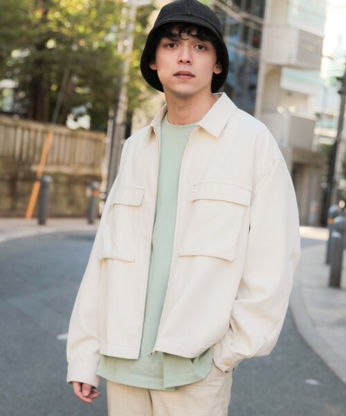 RAGEBLUE（レイジブルー）の「PEステッチ/ビッグポケットブルゾン（ジャケット/アウター・オフホワイト/ブラック/ピンク/ベージュ）」の7枚目の写真