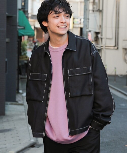 RAGEBLUE（レイジブルー）の「PEステッチ/ビッグポケットブルゾン（ジャケット/アウター・オフホワイト/ブラック/ピンク/ベージュ）」の13枚目の写真