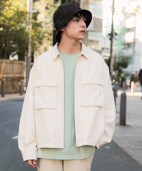 RAGEBLUE（レイジブルー）の「PEステッチ/ビッグポケットブルゾン（ジャケット/アウター・オフホワイト/ブラック/ピンク/ベージュ）」の8枚目の写真