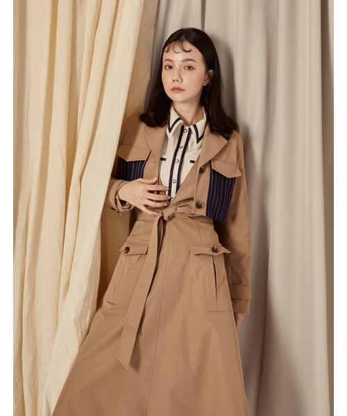 Marjorie（マージョリー）の「夢的指南，多way拼直紋外套洋裝（ジャケット/アウター・レディース・卡其・S/M/L）」の2枚目の写真