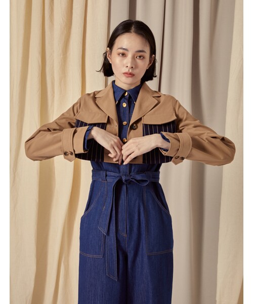 Marjorie（マージョリー）の「夢的指南，多way拼直紋外套洋裝（ジャケット/アウター・レディース・卡其・S/M/L）」の4枚目の写真