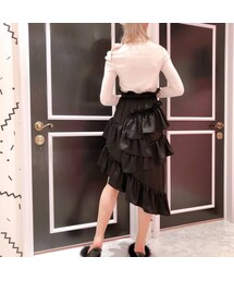 サイドフリルサテンスカート lilLilly ブルー lilLilly（リルリリー）の「サテンフリルスカート（）」 - WEAR