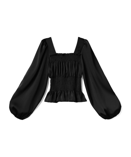 GRL（グレイル）の「シャーリングペプラムショートブラウス