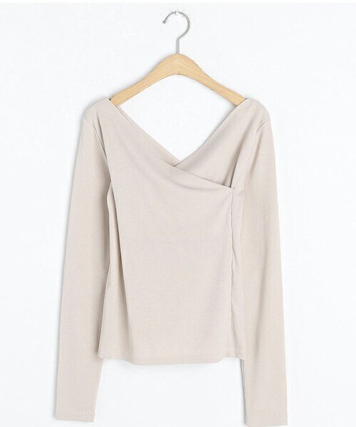 DHOLIC（ディーホリック）の「クロスネックリブTシャツ（Tシャツ/カットソー・レディース・ブルー/ベージュ/ブラック/ホワイト/ピンク・ONESIZE）」の5枚目の写真