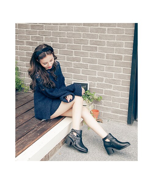 gracegift（グレースギフト）の「側邊鏤空設計皮革短靴（シューズ・レディース・黑/棕・35/36/37/38/39/40/41）」の9枚目の写真