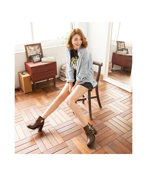 gracegift（グレースギフト）の「側邊鏤空設計皮革短靴（シューズ・レディース・黑/棕・35/36/37/38/39/40/41）」の19枚目の写真