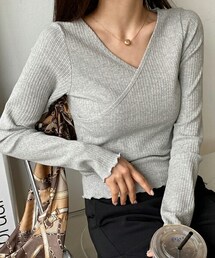 DHOLIC | リブカシュクールTシャツ(Tシャツ/カットソー)