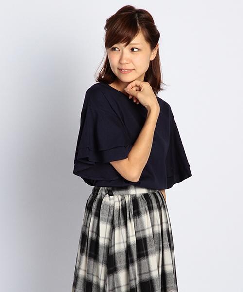 RAY CASSIN（レイカズン）の「【STYLE BOOK掲載】袖Ｗフリルプル（トップス・レディース・ブラック/ネイビー/オフシロ/杢グレー・FREE）」の3枚目の写真