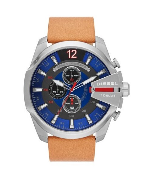 DIESEL(ディーゼル)の「DIESEL® Chronograph Leather Strap Watch, 51mm(アナログ腕時計・Tan/ Blue)」の1枚目の写真
