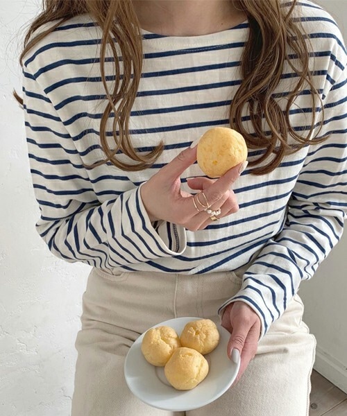 chocomee（チョコミー）の「ボーダーカットソー（Tシャツ/カットソー・レディース・ベージュ/ブルー/グリーン/その他・FREE）」の3枚目の写真