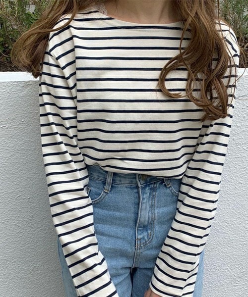 chocomee（チョコミー）の「ボーダーカットソー（Tシャツ/カットソー・レディース・ベージュ/ブルー/グリーン/その他・FREE）」の4枚目の写真