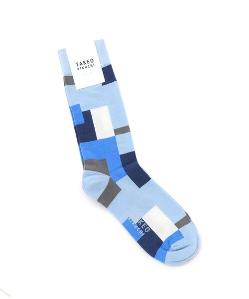 TAKEO KIKUCHI(タケオキクチ)の「パッチワークデザイン ソックス(レッグウェア・メンズ・ホワイト(501)/サックス(590)/ネイビー(593)・00)」の2枚目の写真
