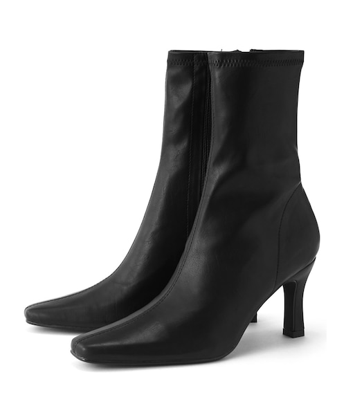 GRL（グレイル）の「ストレッチスクエアトゥショートブーツ（ブーツ・レディース・アイボリー/ブラック/ベージュ・24.5）」の2枚目の写真