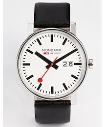 MONDAINE | Mondaine Quartz Large Evo Leather Strap Watch With Day Date - Black(アナログ腕時計)