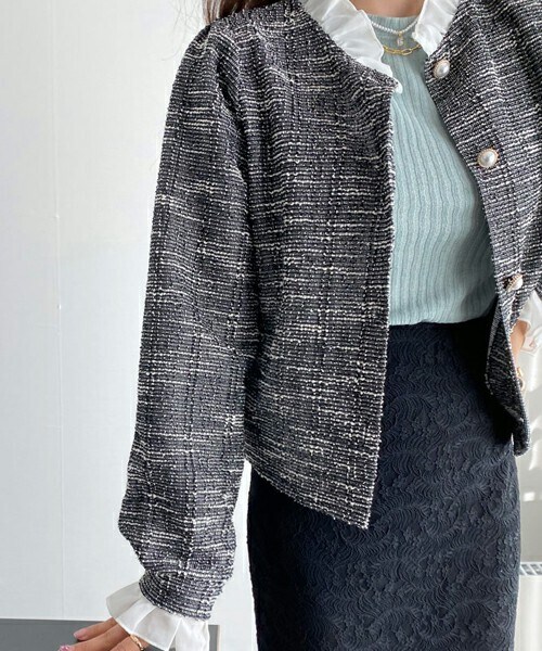 DHOLIC（ディーホリック）の「フリルツイードカーディガン（カーディガン/ボレロ・レディース・ホワイト/ブラック/ピンク/ブルー・ONESIZE）」の2枚目の写真