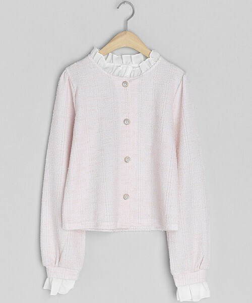 DHOLIC（ディーホリック）の「フリルツイードカーディガン（カーディガン/ボレロ・レディース・ホワイト/ブラック/ピンク/ブルー・ONESIZE）」の4枚目の写真