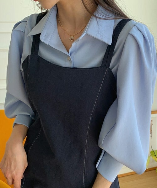 DHOLIC（ディーホリック）の「パフスリーブボタンブラウス（シャツ/ブラウス・レディース・ホワイト/ベージュ/ブルー・ONESIZE）」の3枚目の写真