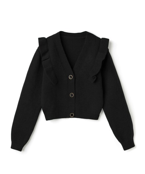 GRL(グレイル)の「ショルダーフリルショート丈カーディガン(カーディガン/ボレロ・レディース・ブラック/アイボリー・M)」の1枚目の写真