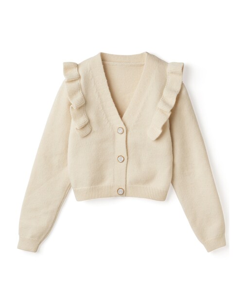 GRL(グレイル)の「ショルダーフリルショート丈カーディガン(カーディガン/ボレロ・レディース・ブラック/アイボリー・M)」の2枚目の写真