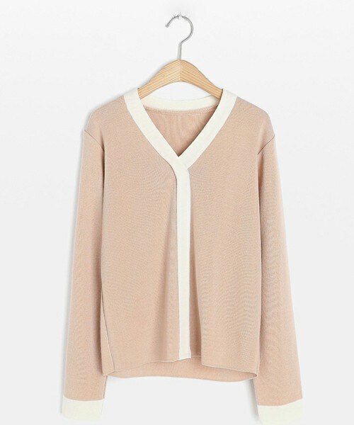 DHOLIC(ディーホリック)の「配色ラインVネックニット(ニット/セーター・レディース・ホワイト/ブルー/ブラック/ベージュ・ONESIZE)」の3枚目の写真