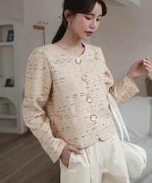 DHOLIC | ノーカラーツイードジャケット(ノーカラージャケット)