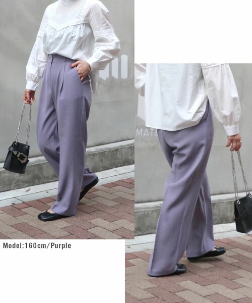 Sheson（シーズン）の「カラータックパンツ（スラックス・レディース・クリーム/パープル/ブラック・FREE）」の6枚目の写真