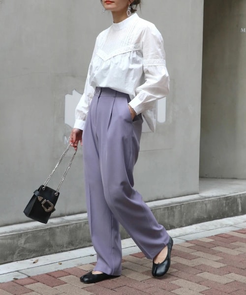 Sheson（シーズン）の「カラータックパンツ（スラックス・レディース・クリーム/パープル/ブラック・FREE）」の7枚目の写真