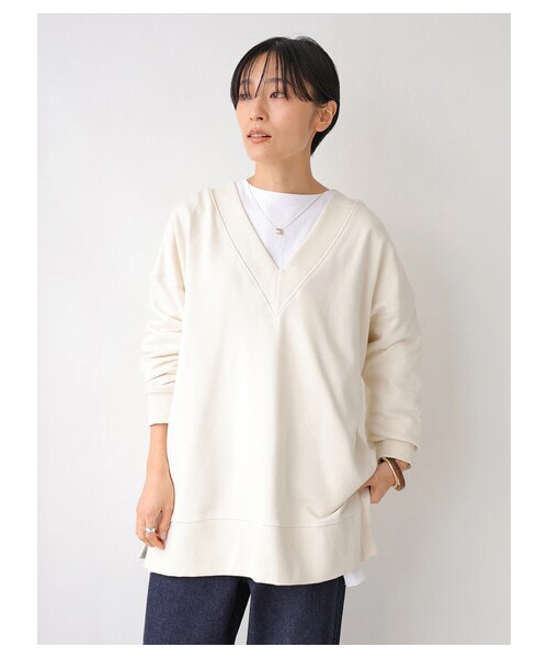 AMERICAN HOLIC(アメリカンホリック)の「Vネックドロップショルダー裏毛プルオーバー(トップス・アイボリー/オフホワイト/杢ライトグレー/ブルー/ネイビー・M/L)」の12枚目の写真