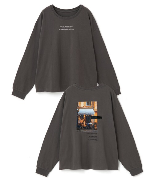GRL(グレイル)の「ロゴプリントロンT(Tシャツ/カットソー・レディース・チャコール/オフホワイト・F)」の1枚目の写真