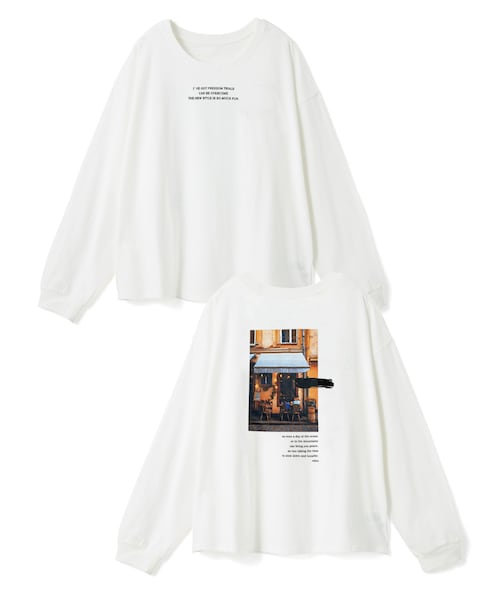 GRL(グレイル)の「ロゴプリントロンT(Tシャツ/カットソー・レディース・チャコール/オフホワイト・F)」の2枚目の写真