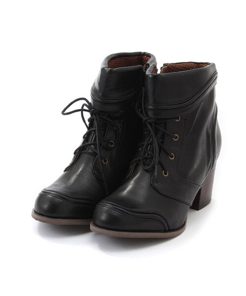 mysty woman（ミスティウーマン）の「折り返しレースアップブーティ（シューズ・レディース・グレー/ブラウン/ブラック・M/L）」の2枚目の写真