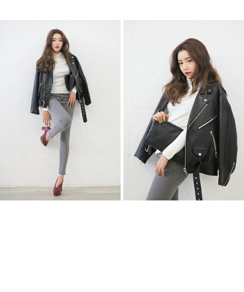 STYLENANDA（スタイルナンダ）の「ボーイフィットライダースジャケット（その他・レディース・ブラック・FRE）」の18枚目の写真