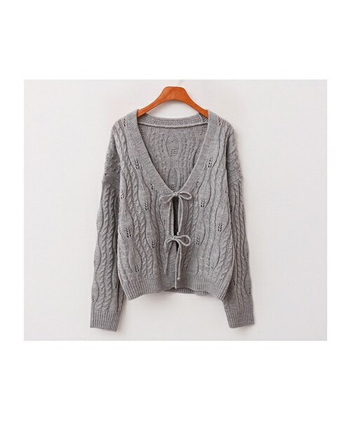 fd style（エフディ スタイル）の「リボン結び透かしケーブルニットカーディガン（カーディガン/ボレロ・レディース・블루/베이지/그레이・F(44-66)）」の2枚目の写真