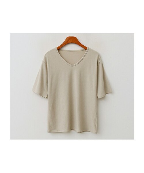 fd style（エフディ スタイル）の「レーヨン混ソフト半袖Tシャツ（Tシャツ/カットソー・レディース・화이트/베이지/그레이/블랙・F(44-66)）」の4枚目の写真