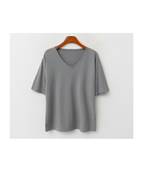 fd style（エフディ スタイル）の「レーヨン混ソフト半袖Tシャツ（Tシャツ/カットソー・レディース・화이트/베이지/그레이/블랙・F(44-66)）」の3枚目の写真