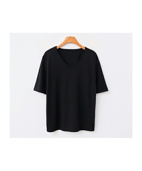 fd style（エフディ スタイル）の「レーヨン混ソフト半袖Tシャツ（Tシャツ/カットソー・レディース・화이트/베이지/그레이/블랙・F(44-66)）」の2枚目の写真