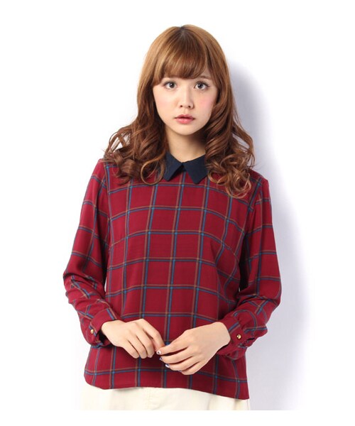 PAGEBOY(ページボーイ)の「柄×無地コンビ長袖プルオーバー(トップス・レディース・ホワイト系/チャコール系/ブラック系/レッド系/イエロー系/ネイビー系)」の6枚目の写真