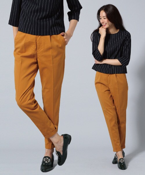 BLISS POINT Womens(ブリスポイント ウイメンズ)の「【Sサイズ展開アイテム】TRPUトラウザー(パンツ・レディース・キャメル/ネイビー/チェック/ストライプ・S/M/L)」の1枚目の写真