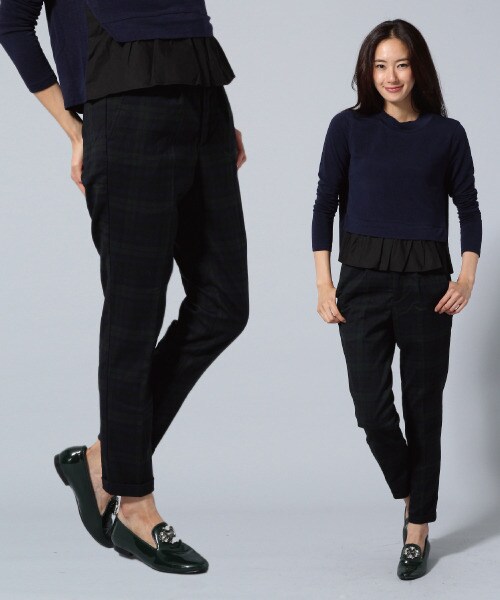 BLISS POINT Womens(ブリスポイント ウイメンズ)の「【Sサイズ展開アイテム】TRPUトラウザー(パンツ・レディース・キャメル/ネイビー/チェック/ストライプ・S/M/L)」の2枚目の写真
