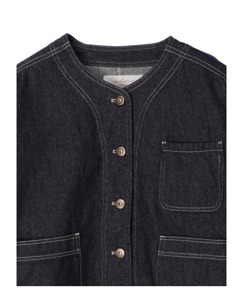 Green Parks(グリーンパークス)の「ノーカラーカバーオールジャケット(ジャケット/アウター・ナチュラル/ネイビー・F)」の3枚目の写真