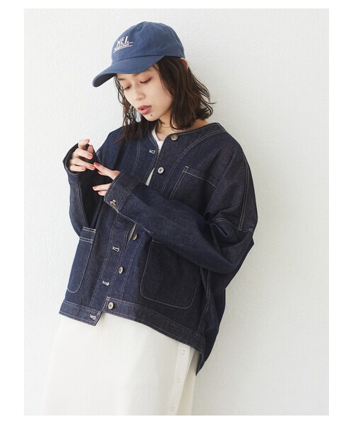 Green Parks(グリーンパークス)の「ノーカラーカバーオールジャケット(ジャケット/アウター・ナチュラル/ネイビー・F)」の9枚目の写真