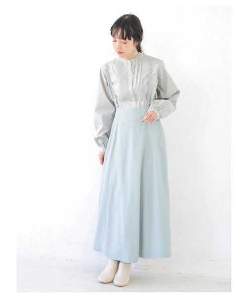 earth music&ecology(アースミュージックアンドエコロジー)の「<WEB限定大きな・小さなサイズ>SET2点 ジャンスカ+ピンタックシャツ(ワンピース/ドレス・ベージュ/ミント/ラベンダー・F/XS/L)」の1枚目の写真