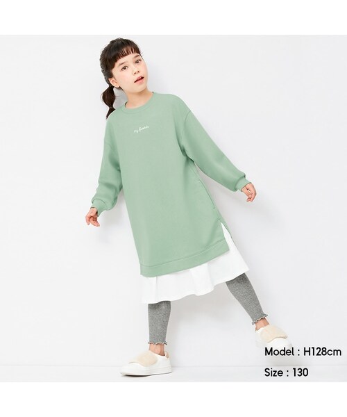 ジーユー ジーユー の Girlsフェイクレイヤードスウェットワンピース 長袖 オールインワン サロペット Wear