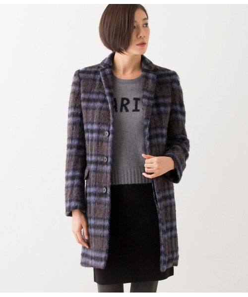 LE JUN（ルジュン）の「【先行受注】シャギーチェックチェスターコート（コート・レディース・ブルー系・S/M）」の2枚目の写真